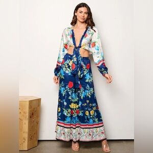 FLORA FANTASIA CROP TOP ELASTIC WAIST TIERED PANTS SET